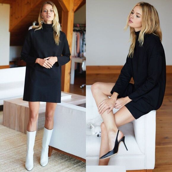 Emerson Fry EDIE TURTLENECK DRESS - BLACK PONTE XS - Picture 1 of 10
